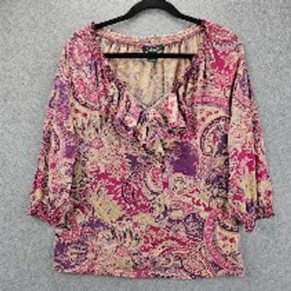 LAUREN RALPH LAUREN | Women Ruffle Blouse L Paisley Girly Feminine Boho Chic - Picture 2 of 16